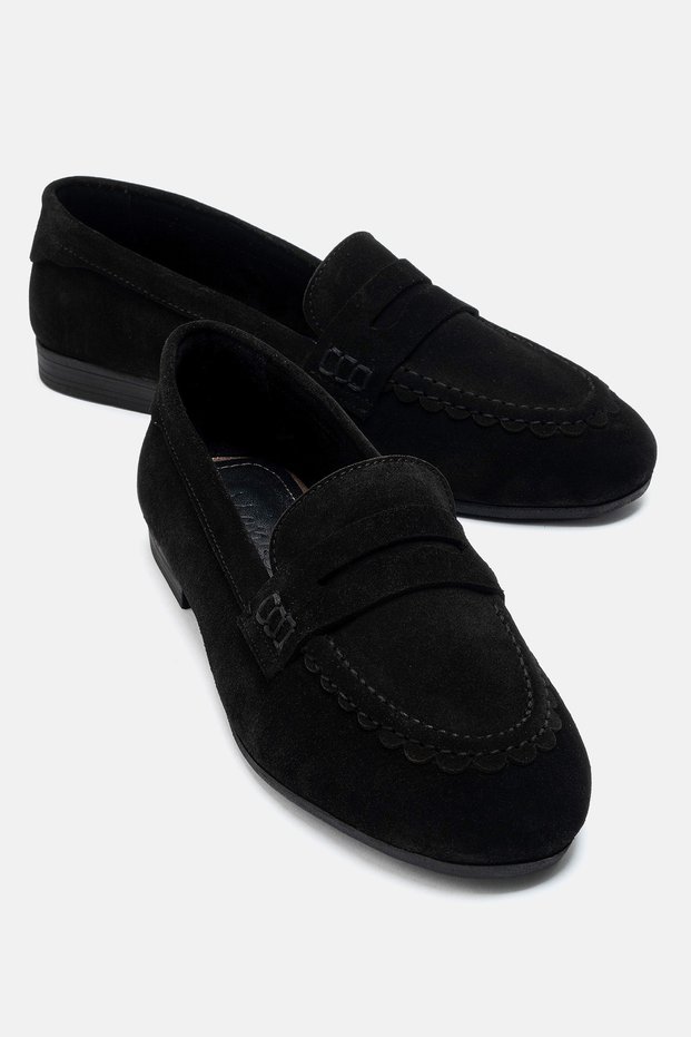 Genuine Leather Women's Black Suede Ballet Flats, Pure.