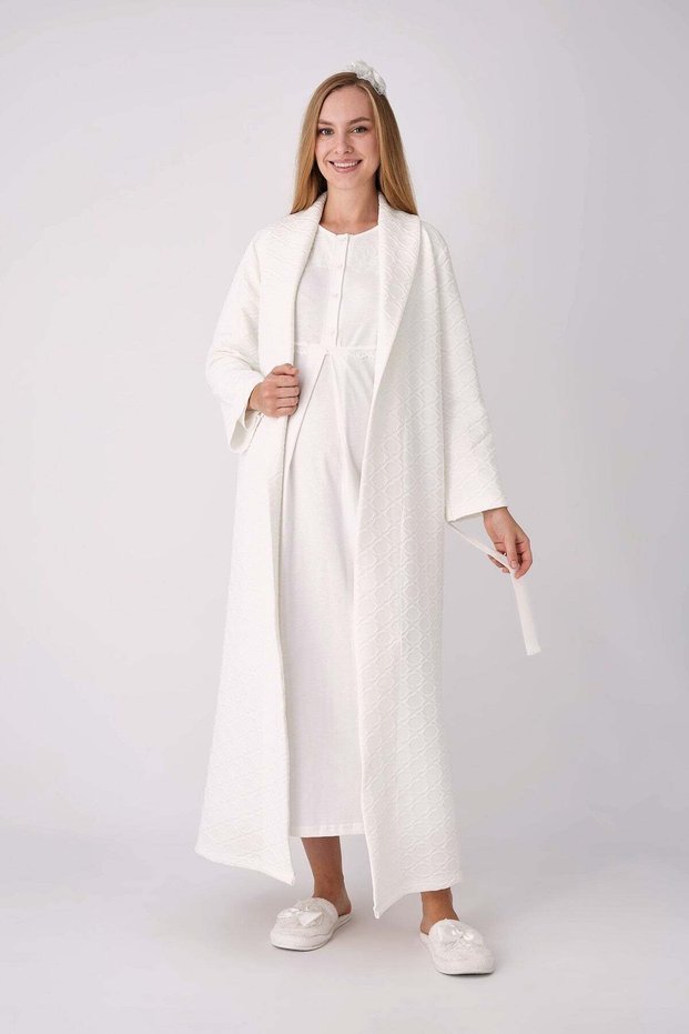Maternity Lohosa Nightgown and Robe Set, 2-Piece, Lace Robe with Buttons, Nursing Robe, Jacquard.