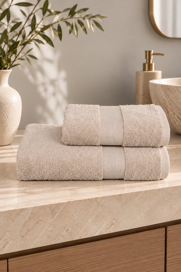100% Cotton 2-Piece Towel Set 50X90 + 70X140 cm Soft Textured Striped Edged