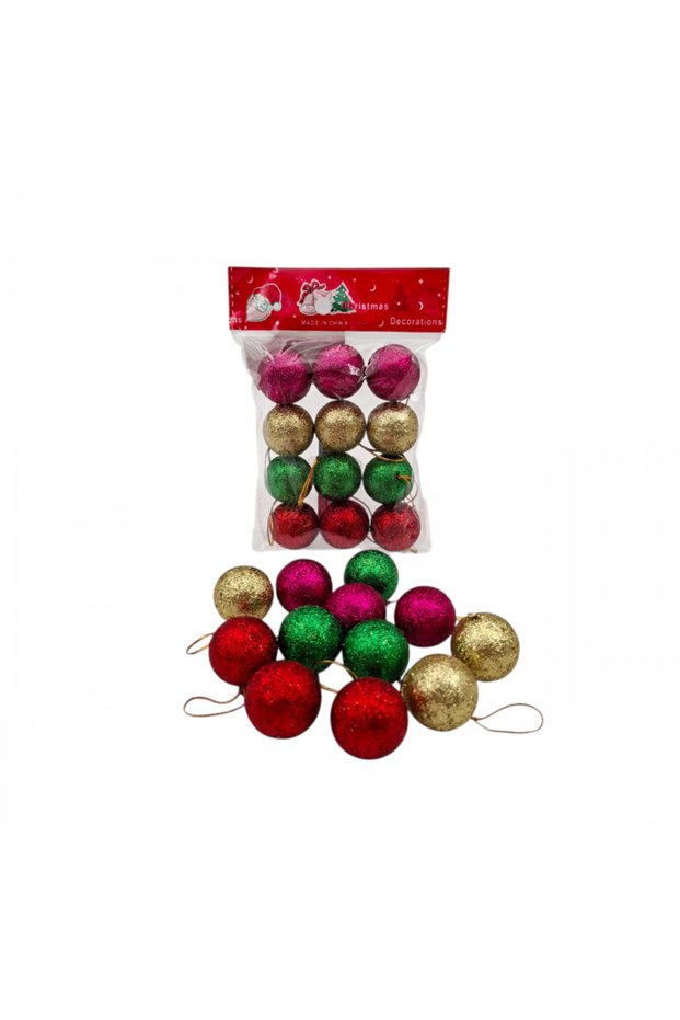 Set of 12 Colorful, Glittery Mini Christmas Tree Ornaments – Red, Green, Gold, and Pink Christmas Tree Decorations