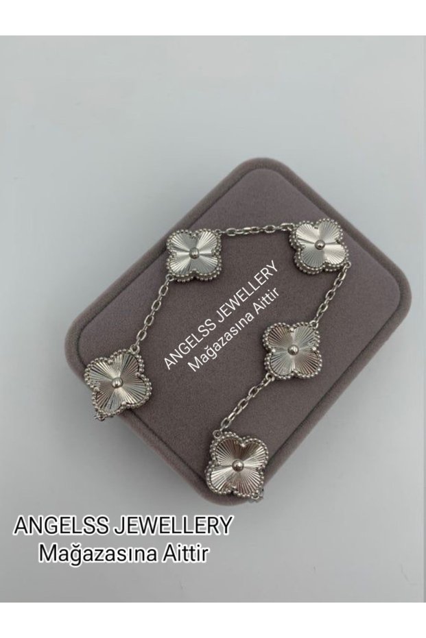 Steel Clover Silver-Colored Bracelet (Clover Model Silver Bracelet)