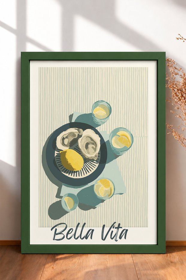 Bella Vita Ostrich and Lemon Framed Painting, Italy Poster, Living Room, Kitchen, Wall Decor, Itn001.