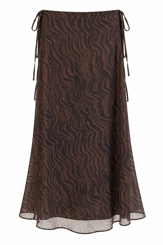 Brown Zebra Skirt with Side Tie Detail - 1272