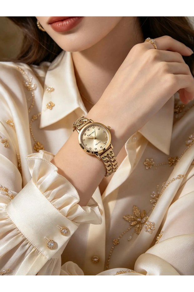 Minimalist Women's Wristwatch with a Chain Detail, Ferrucci (Gold Color) Minimalist Women's Wristwatch with a Chain Detail.