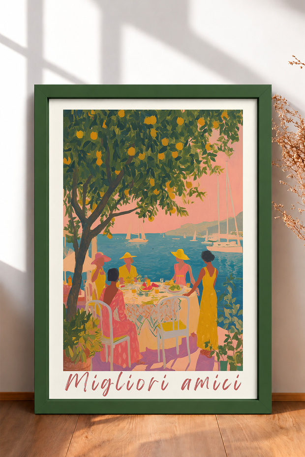 Best Friends Written Seaside Tabletop Framed Painting Italy Poster Wall Decor Itn014