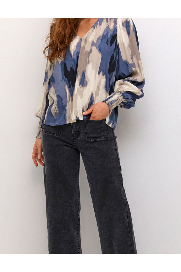 Bluza, crem/albastru
