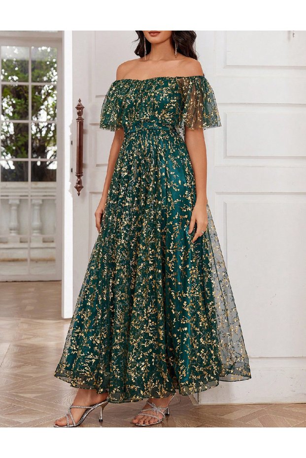 Rochie lunga, Verde/auriu