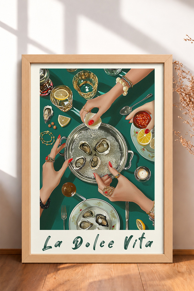 La Dolce Vita Oysters on a Platter Framed Painting Italy Poster Wall Decor Itp178