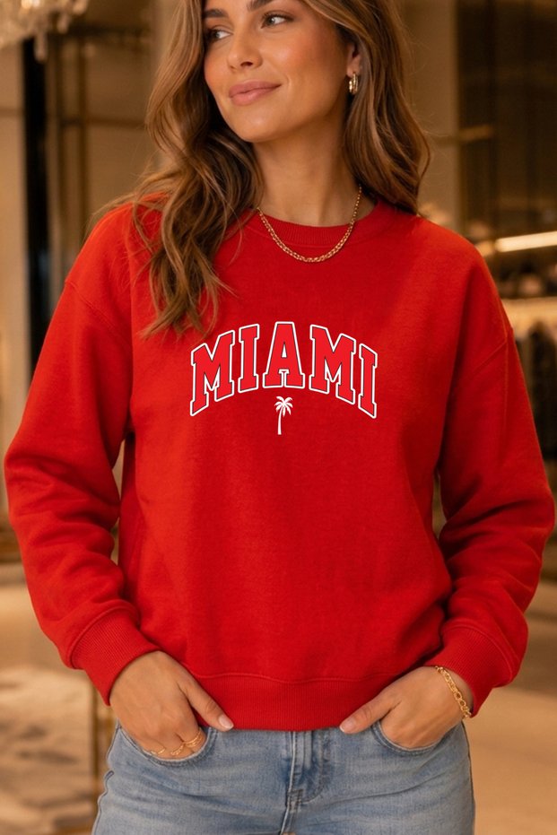 Unisex Miami Printed Crew Neck Sweatshirt