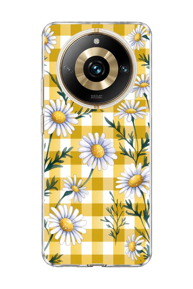 Realme 11 Pro Compatible Daisy Yellow Plaid Printed Transparent Phone Case.