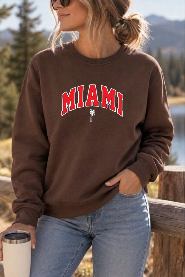 Unisex Miami Printed Crew Neck Sweatshirt