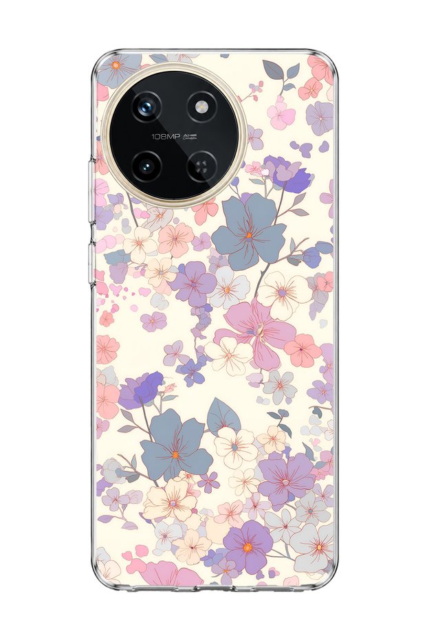 Realme 11 4g Compatible Transparent Phone Case with Lilac Pink Floral Print.