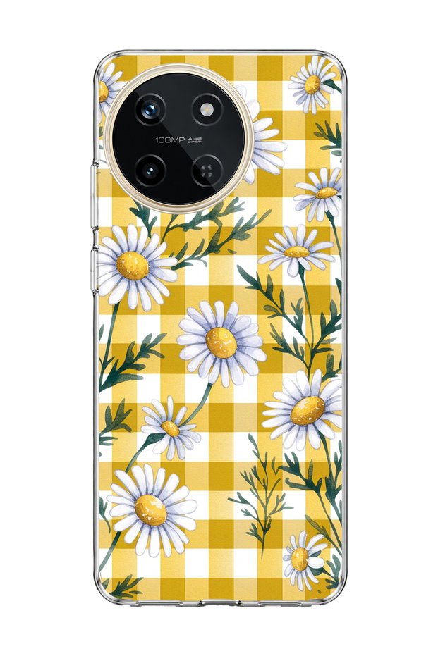 Realme 11 4g Compatible, Daisy Yellow Plaid Printed Transparent Phone Case.