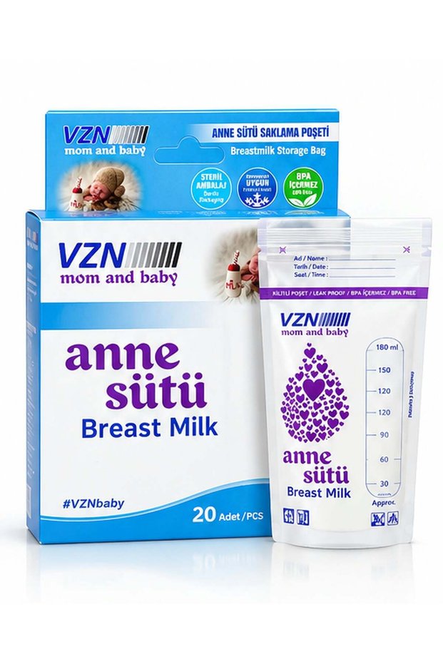 Vzn Mom and Baby Breast Milk Storage Bags, 180 Ml, Double-Lock, Bpa-Free, Sterile, 20 Pieces.