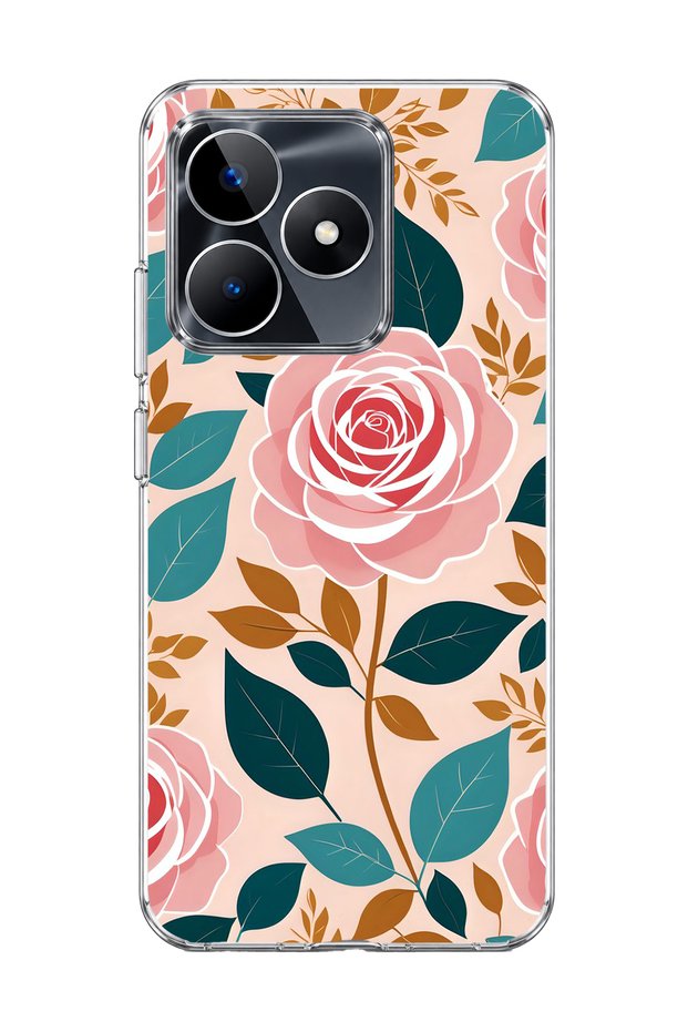 Pink Rose Petal Printed Transparent Phone Case Compatible with Realme C53.