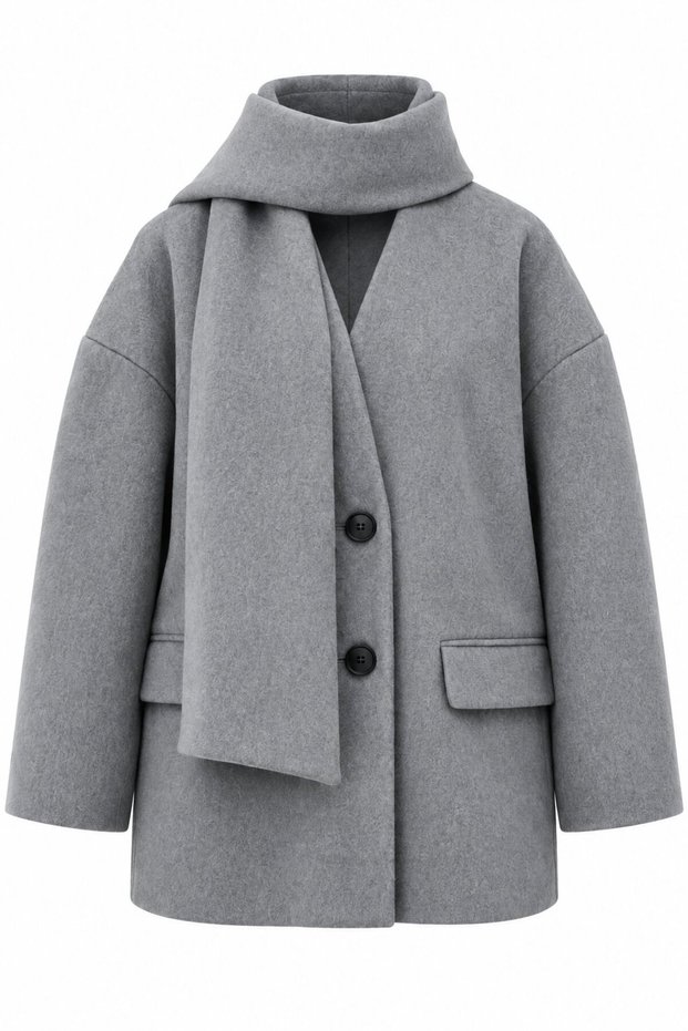 Gray Shawl-Detailed Buttoned Cashmere Jacket - 2Y25912
