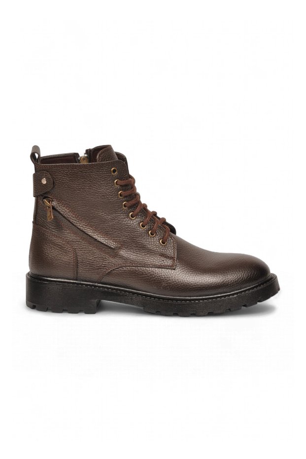Coffee Brown Genuine Leather Men's Boots with Fleece Lining, Zipper, and Rubber Sole, Model 600530.