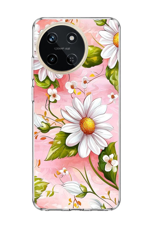 Realme 11 4g Compatible Transparent Phone Case with Daisy Pink Print.