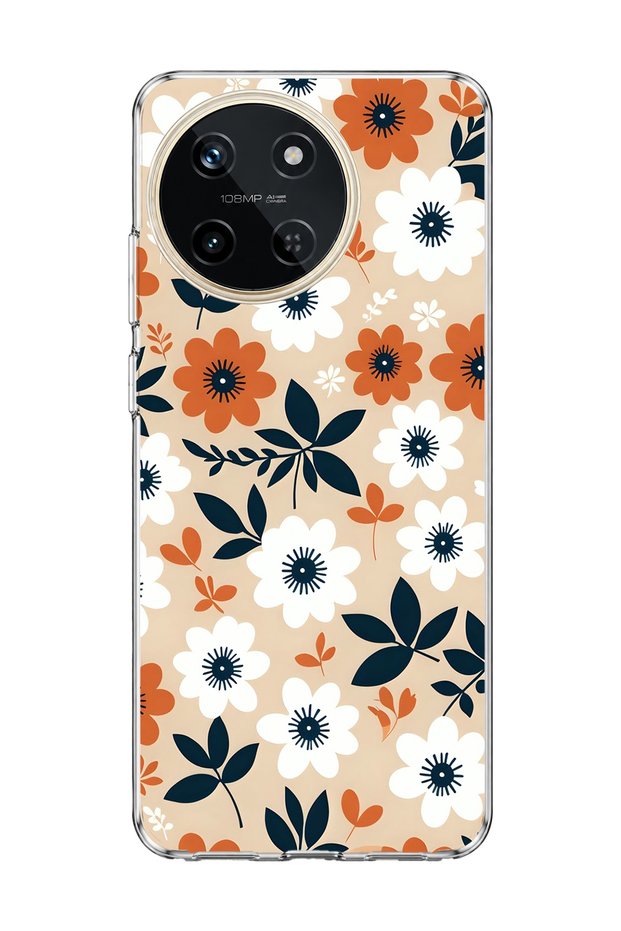 Realme 11 4g Compatible Transparent Phone Case with Orange and White Floral Print.
