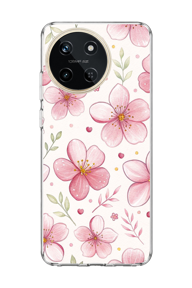 Realme 11 4g Compatible Pink Cherry Blossom Printed Transparent Phone Case.