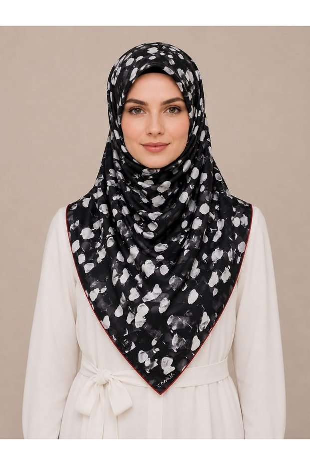 Bitter Coffee Ecru Abstract Patterned Silk Scarf