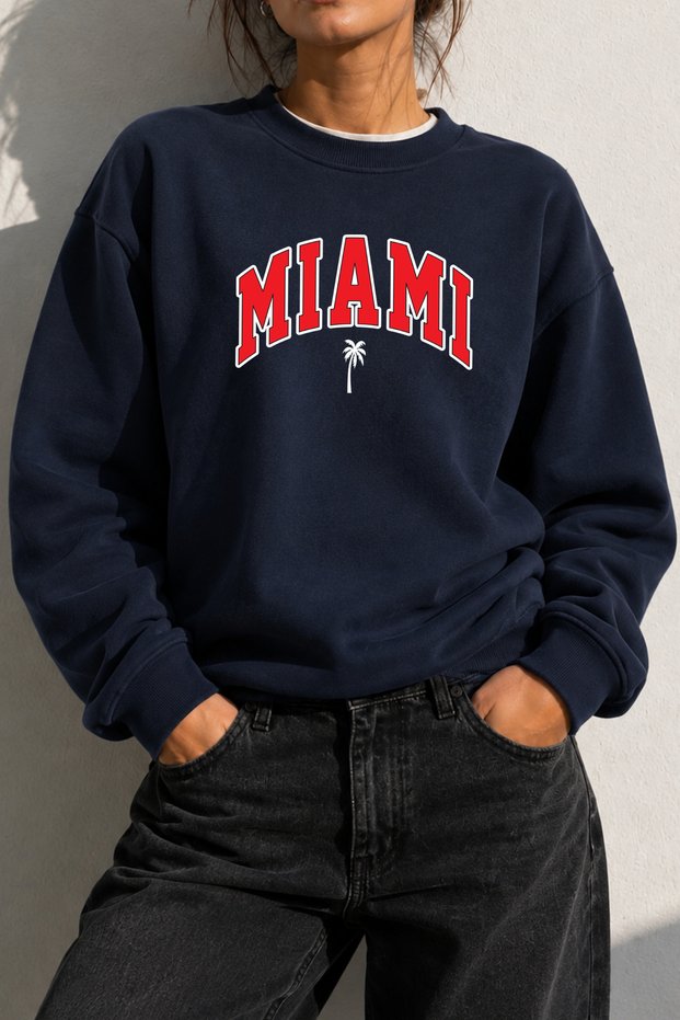 Unisex Miami Printed Crew Neck Sweatshirt