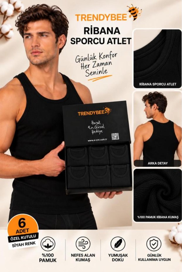 Silver Men's Ribbed Sports T-Shirt, Pack of 6, 100% Cotton, Comfortable Fit, Special Boxed Packaging, Black Color.