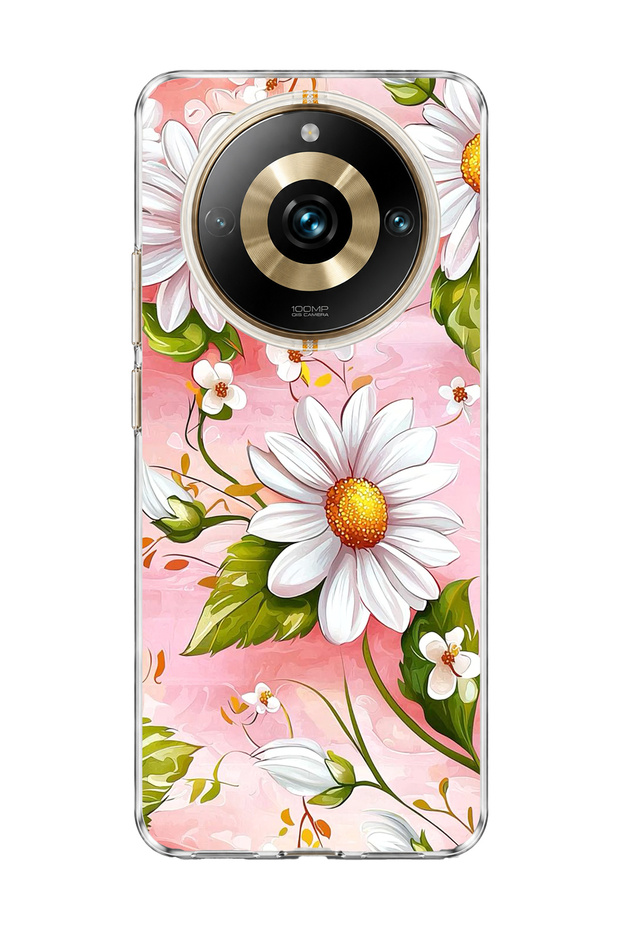 Realme 11 Pro Compatible Daisy Pink Printed Transparent Phone Case.