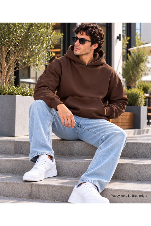 Men's Basic Hooded Sweatshirt - Loose Fit, Comfortable, with Kangaroo Pocket, Cotton Sweatshirt.