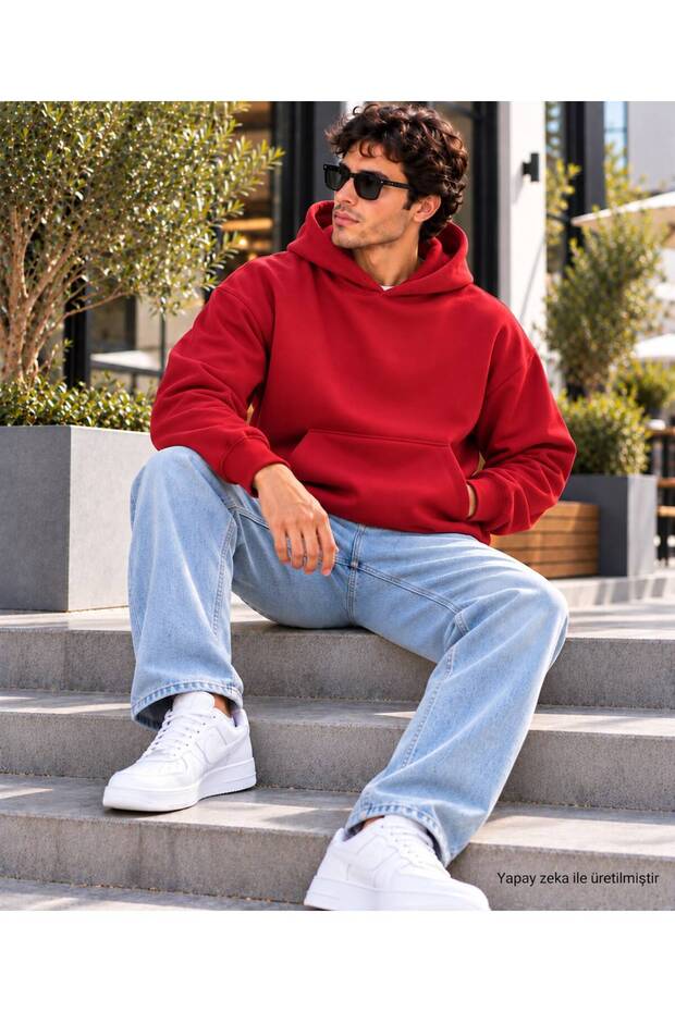 Men's Basic Hooded Sweatshirt - Loose Fit, Comfortable, with Kangaroo Pocket, Cotton Sweatshirt.