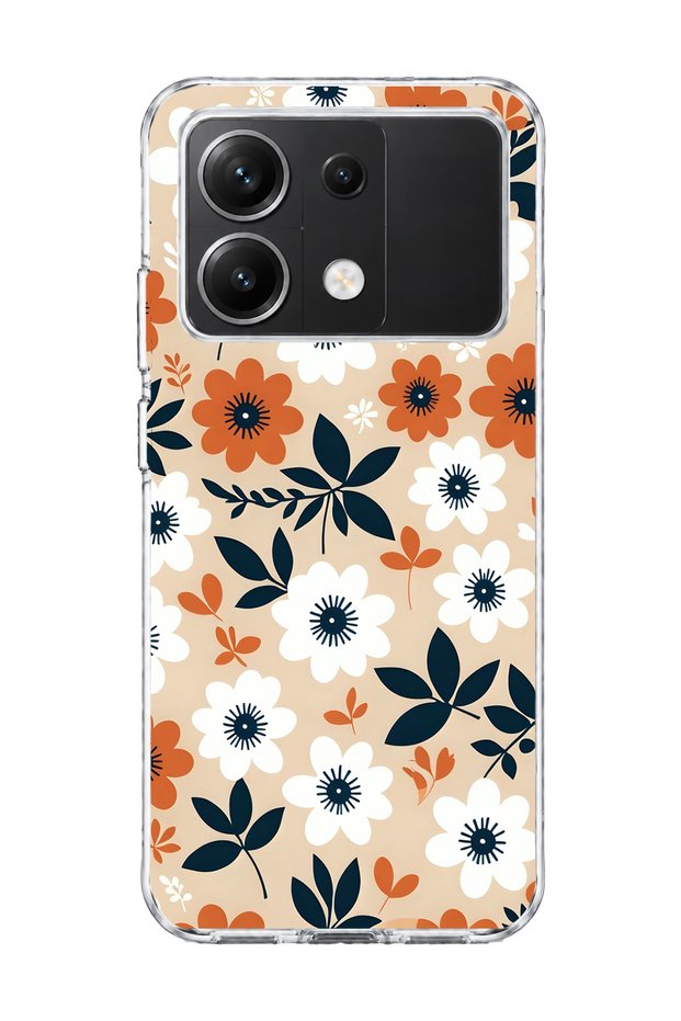 Transparent Phone Case with Orange and White Floral Print, Compatible with Poco X6.