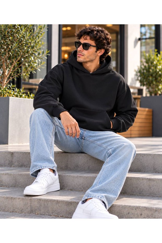 Men's Basic Hooded Sweatshirt - Loose Fit, Comfortable, with Kangaroo Pocket, Cotton Sweatshirt.
