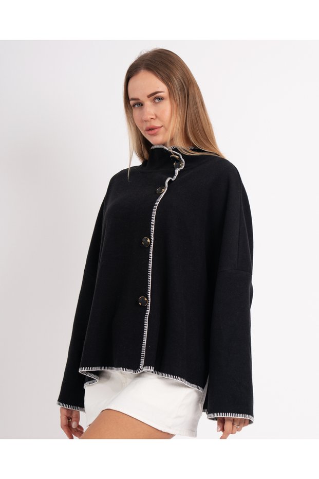 Women's Button-Down Loose-Fit Thessaloniki Fabric Elegant Seasonal Poncho