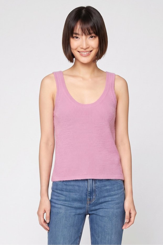 Women U-Neck Sleeveless Textured Tank Top, Pink