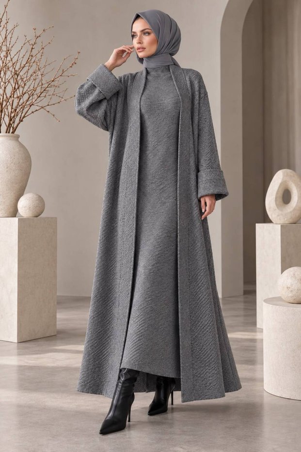 Women's stand-neck dress with folded sleeves, hirkali tessettur knitwear set
