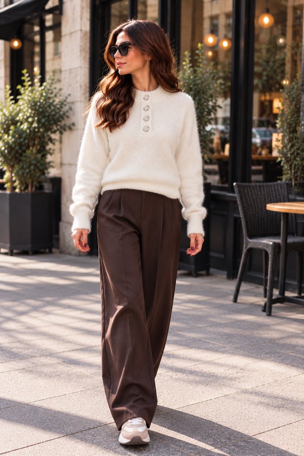 Crew Neck Buttoned Women's Knitwear Sweater