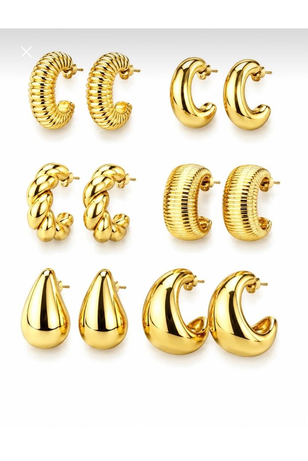 Gold Multiple Earrings Set