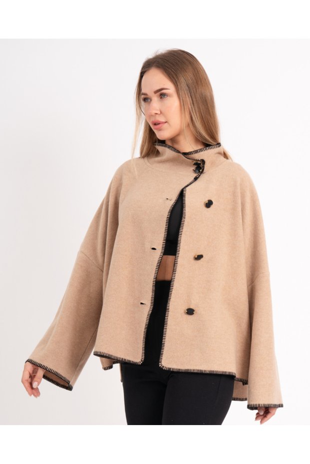 Women's Button-Down Loose-Fit Thessaloniki Fabric Elegant Seasonal Poncho