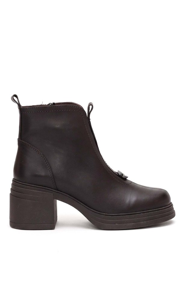 26Bk251.5511C Women's Genuine Leather Heeled Boots, Brown.