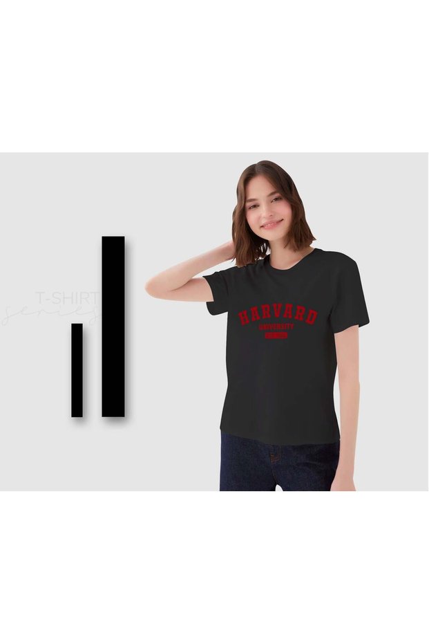 Harvard Designed Women's Black T-Shirt, Gift for a Friend, Birthday Gift, Trendy T-Shirt, S