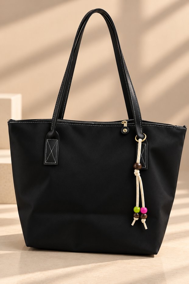 Suede Handbag and Shoulder Bag with Accessory Gift, Black.