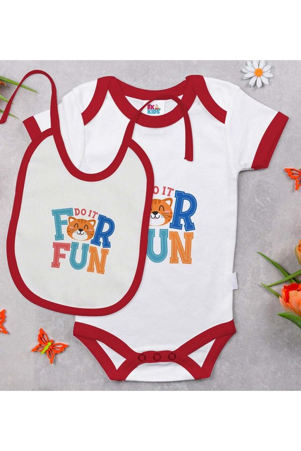 BK Kids "Do It For Fun" Design Red Baby Bodysuit and Bib Gift Set-1, 12–18 months
