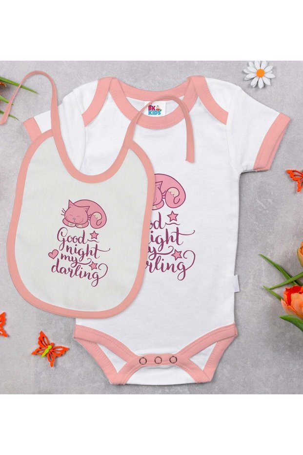BK Kids "Good Night My Darling" Pink Baby Bodysuit and Bib Gift Set—1 (0–3 Months)