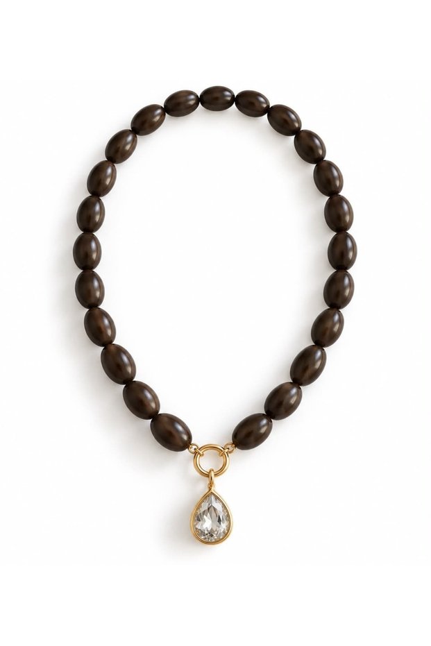 STONE CHARM WOODEN BEAD NECKLACE