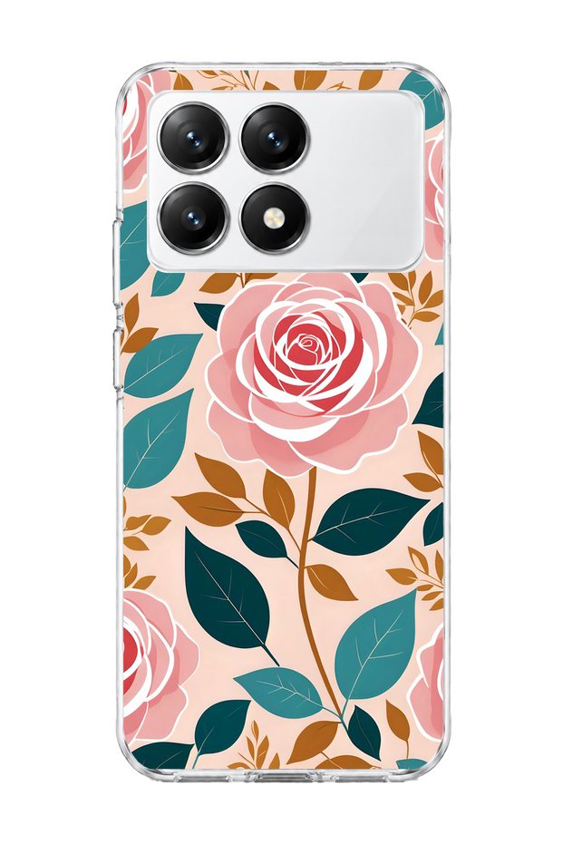 Pink Rose Petal Printed Transparent Phone Case Compatible with Poco X6 Pro.