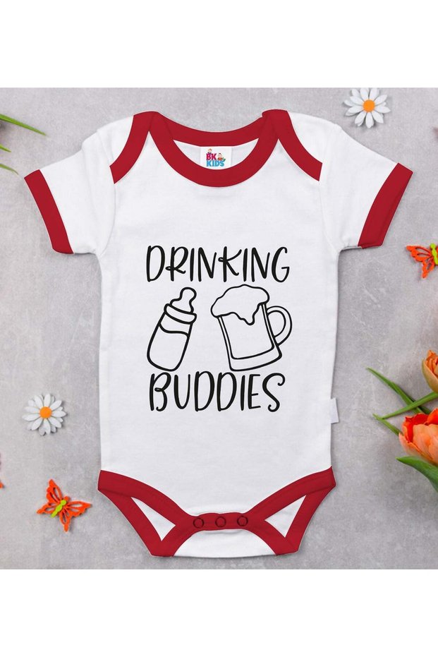 BK Kids "Drinking Buddies" Design Red Baby Bodysuit - 1, 6–9 Months