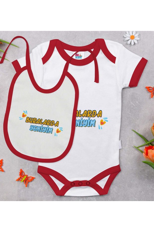 "I'm New Here" Designer Red Baby Bodysuit and Bib Gift Set #1, 12–18 Months