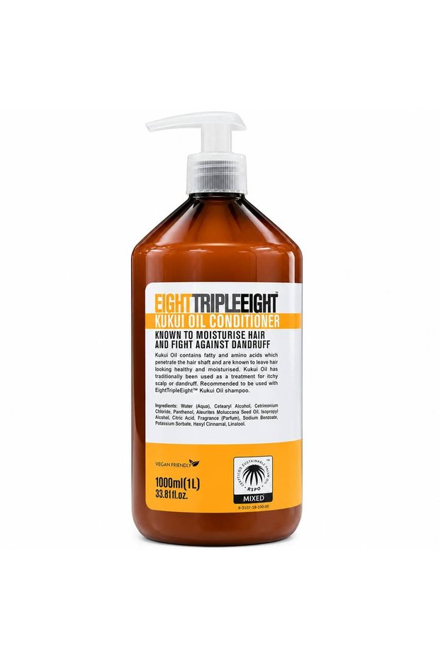 EightTripleEight Kukui Oil Conditioner 1000ml (1 L) Moisturising Hair Conditioner with Kukui Oil & Panthenol Helps Fight Dandruff, Nourishes Dry Hair & Scalp, Leaves Hair Soft, Smooth & Manageable
