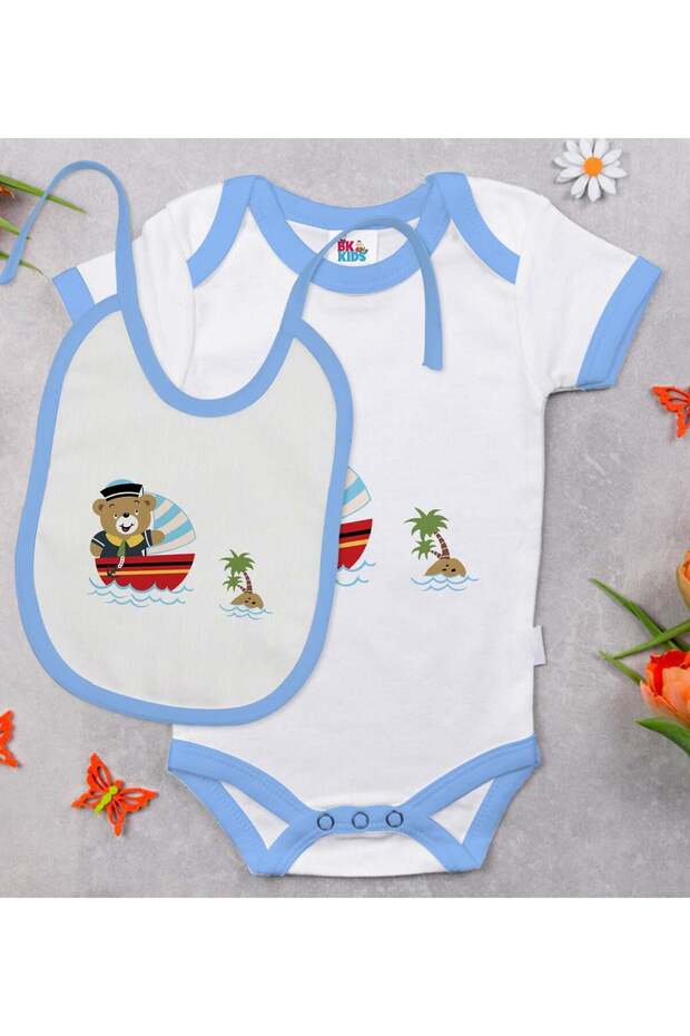 BK Kids Cute Captain-Themed Blue Baby Bodysuit and Bib Gift Set—2 en123740