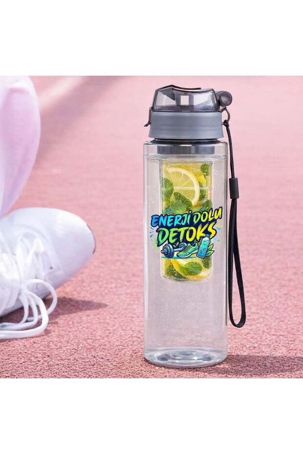 Detox-Designed Water Bottle with Filter Chamber -6, Bpa-Free Detox Water Bottle, Gray - 800 Ml.